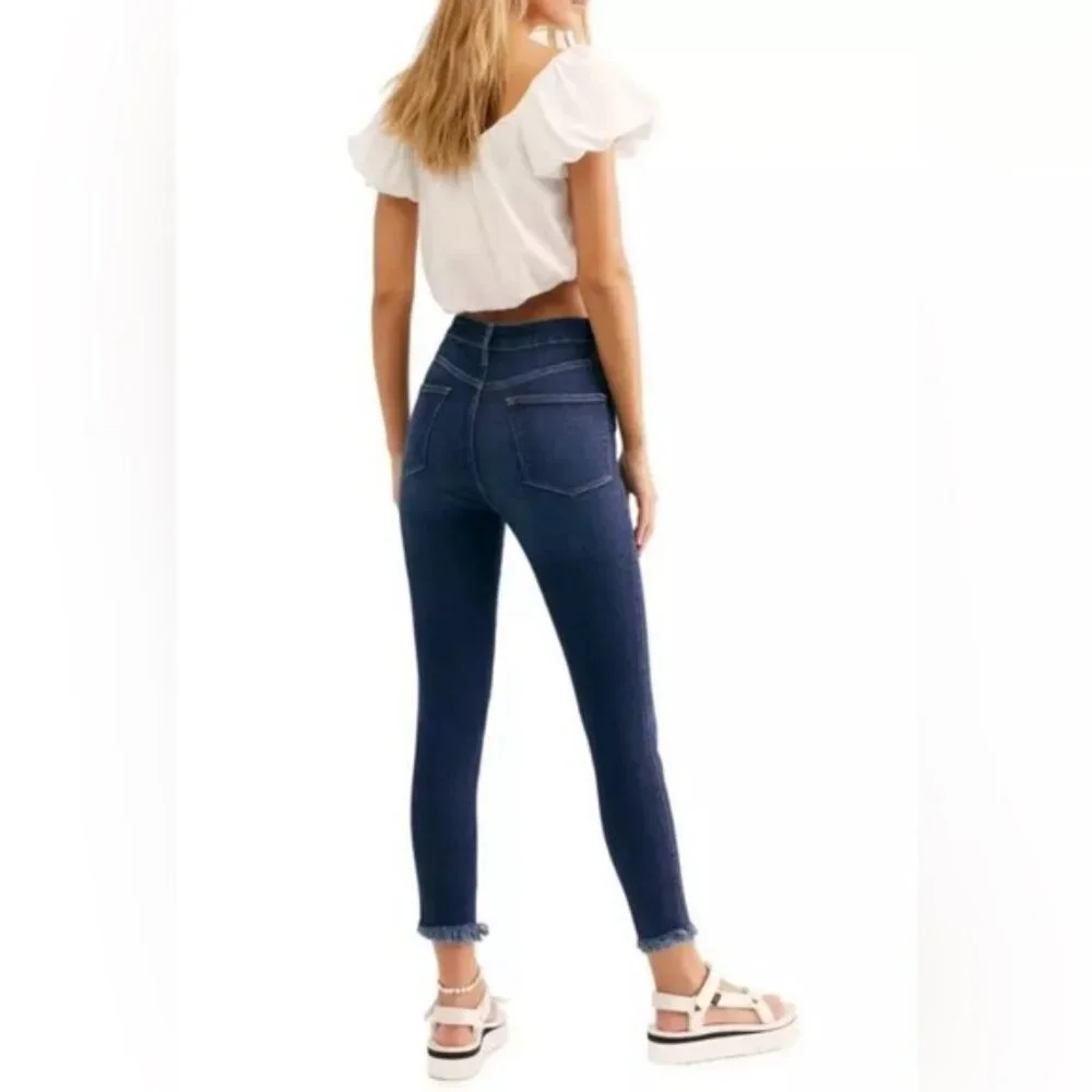 NWT FREE PEOPLE High Waist‎ Crop Raw Hem Denim Jegging Deep Indigo Size 28 & 29
